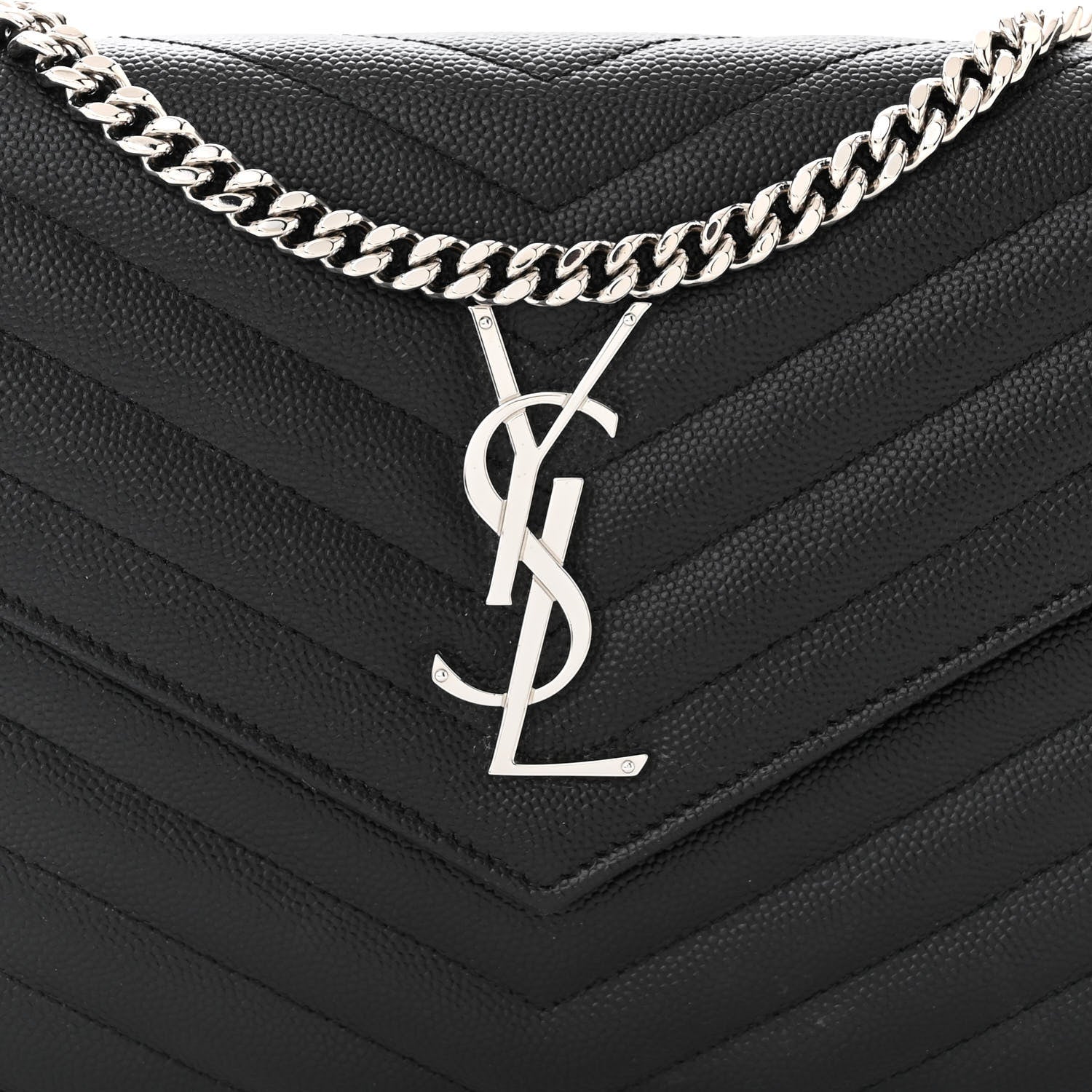 Saint Laurent Grain De Poudre Matelasse Chevron Monogram Chain Wallet Black 7 of 10