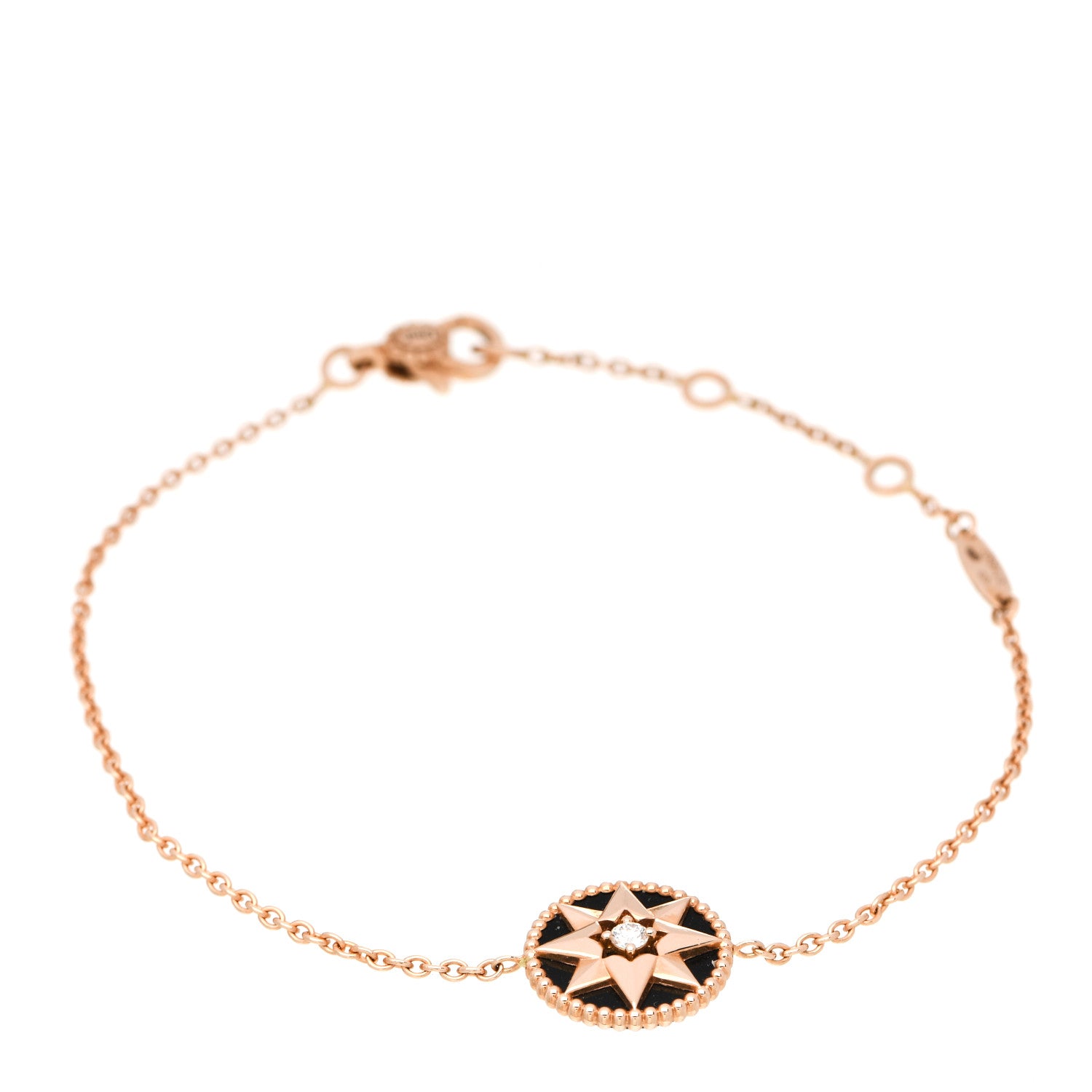 Christian Dior 18K Rose Gold Diamond Black Onyx Rose Des Vents Bracelet 1 of 5