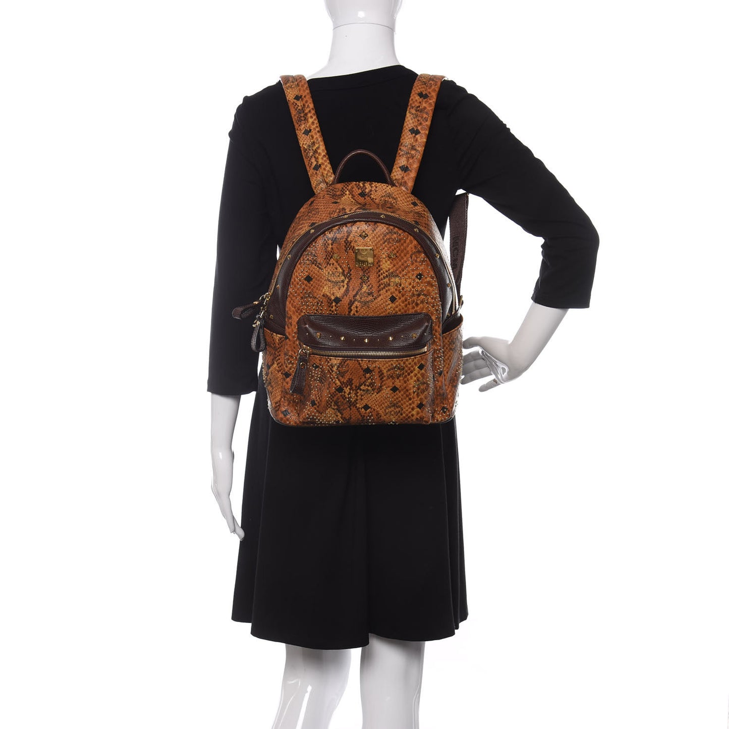 Visetos Snakeskin Printed Studded Small Stark Backpack Brown