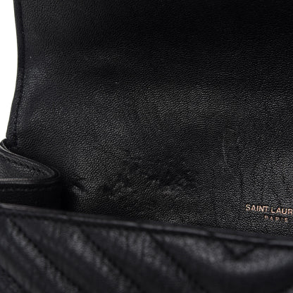 Saint Laurent Sheepskin Matelasse Chevron Monogram Monochrome Medium College Bag Black 12 of 12