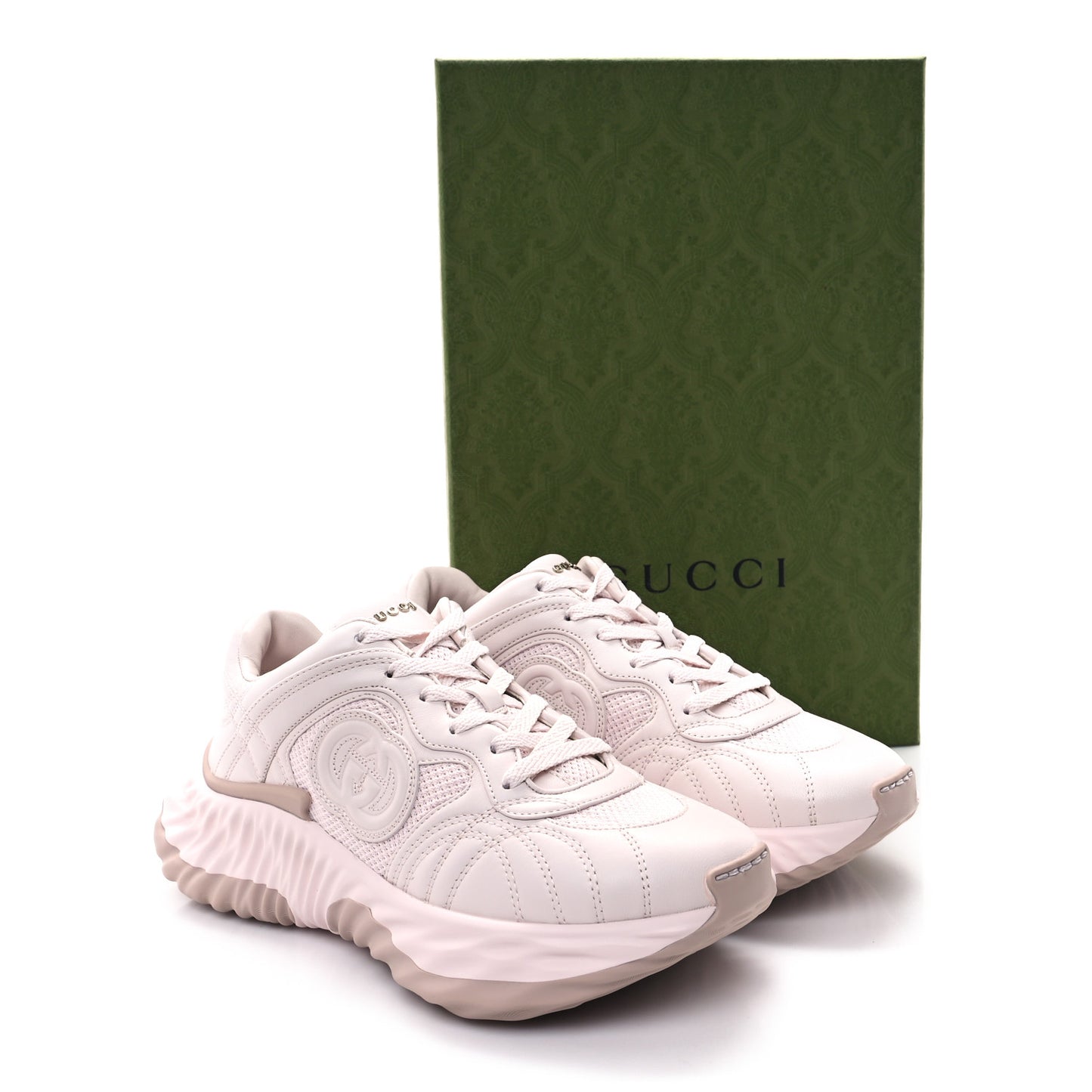 Calfskin Interlocking G Ripple Womens Platform Sneakers 39 Light Pink