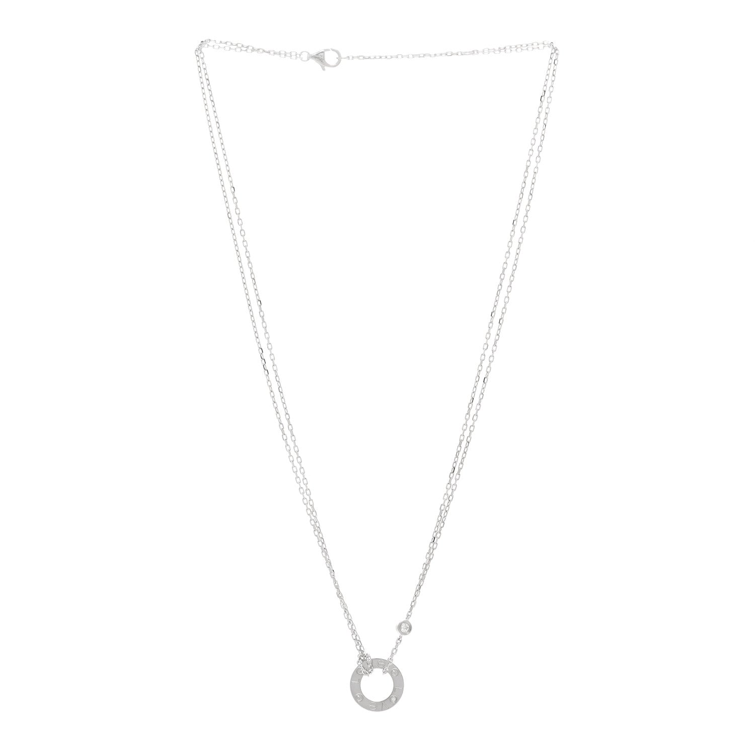 Cartier 18K White Gold 2 Diamond LOVE Necklace 3 of 4