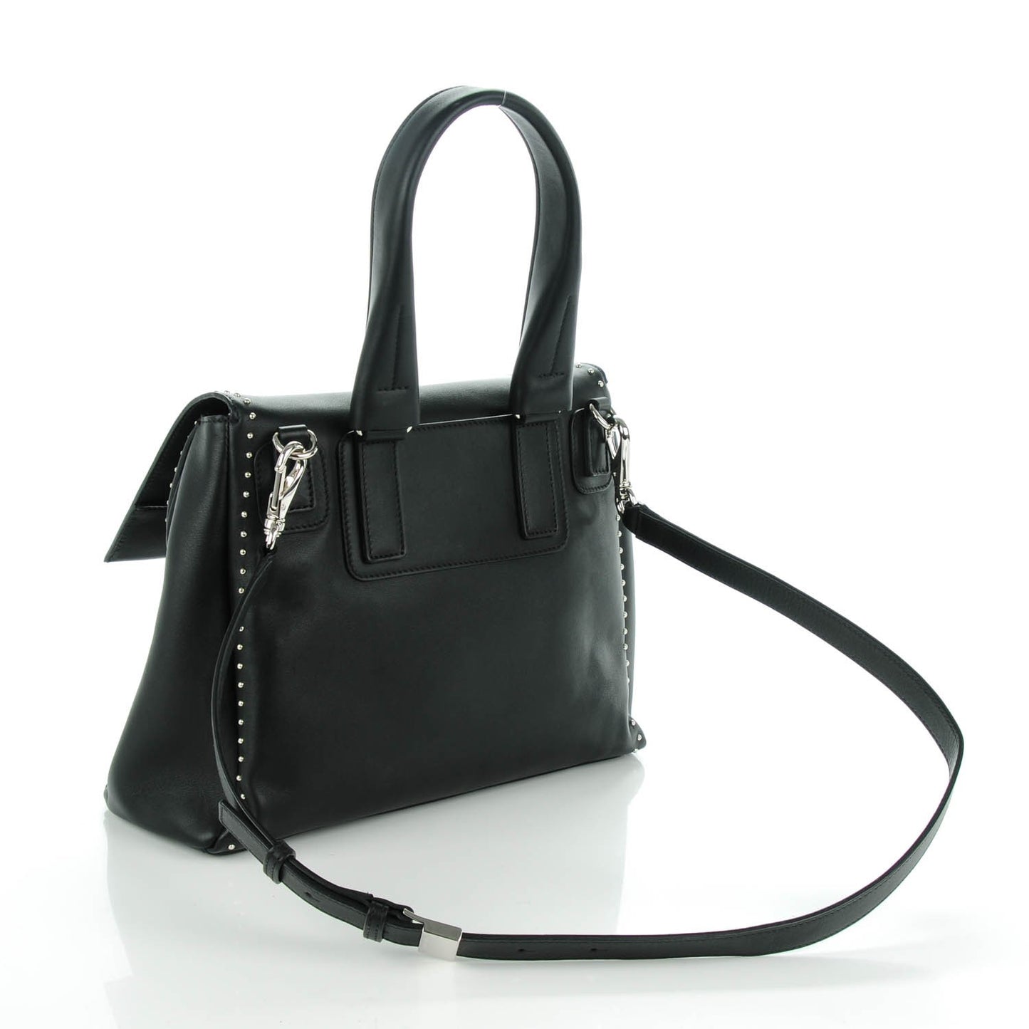 Calfskin Studded Small Pandora Pure Flap Bag Black