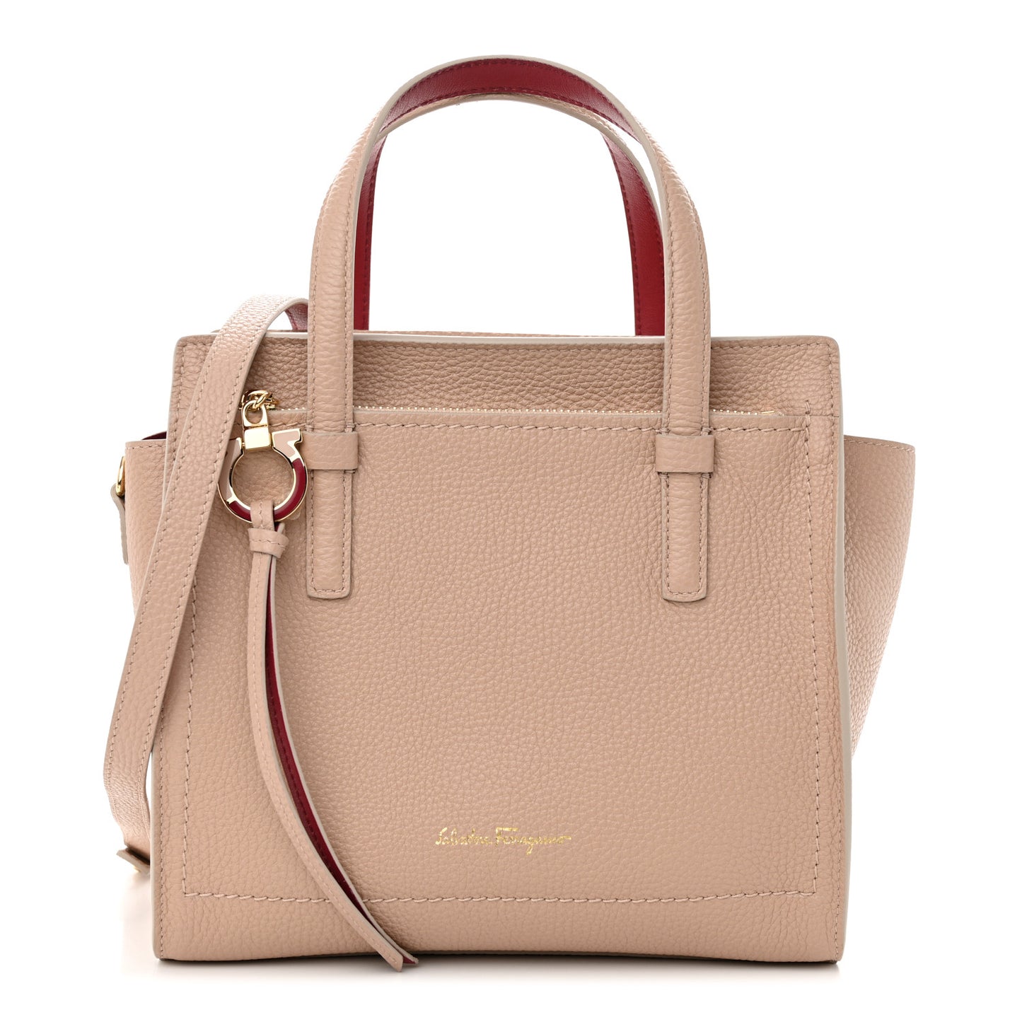 Grained Calfskin Double Handle Small Amy Tote Beige