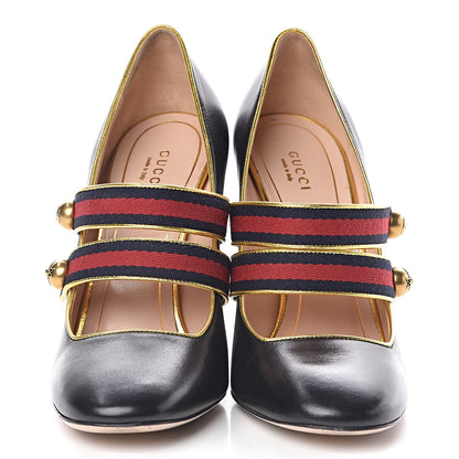 Gucci Calfskin Carly Mary Jane Web Pumps 39 Black 2 of 11