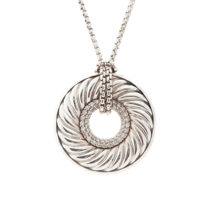 David Yurman Sterling Silver Diamond 30mm Thoroughbred Pendant Necklace 3 of 4