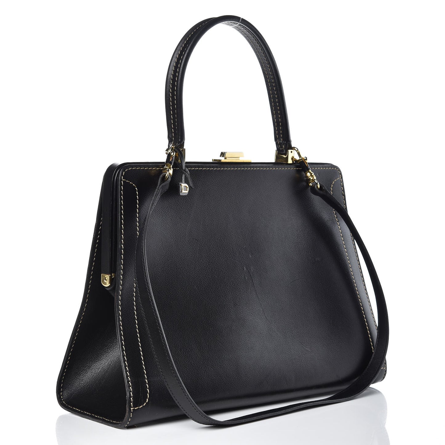Calfskin Evasion Top Handle Frame Bag Black