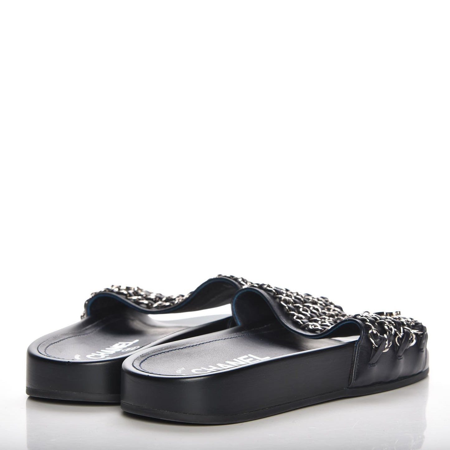 Lambskin Chain Flat Sandals 35 Marine