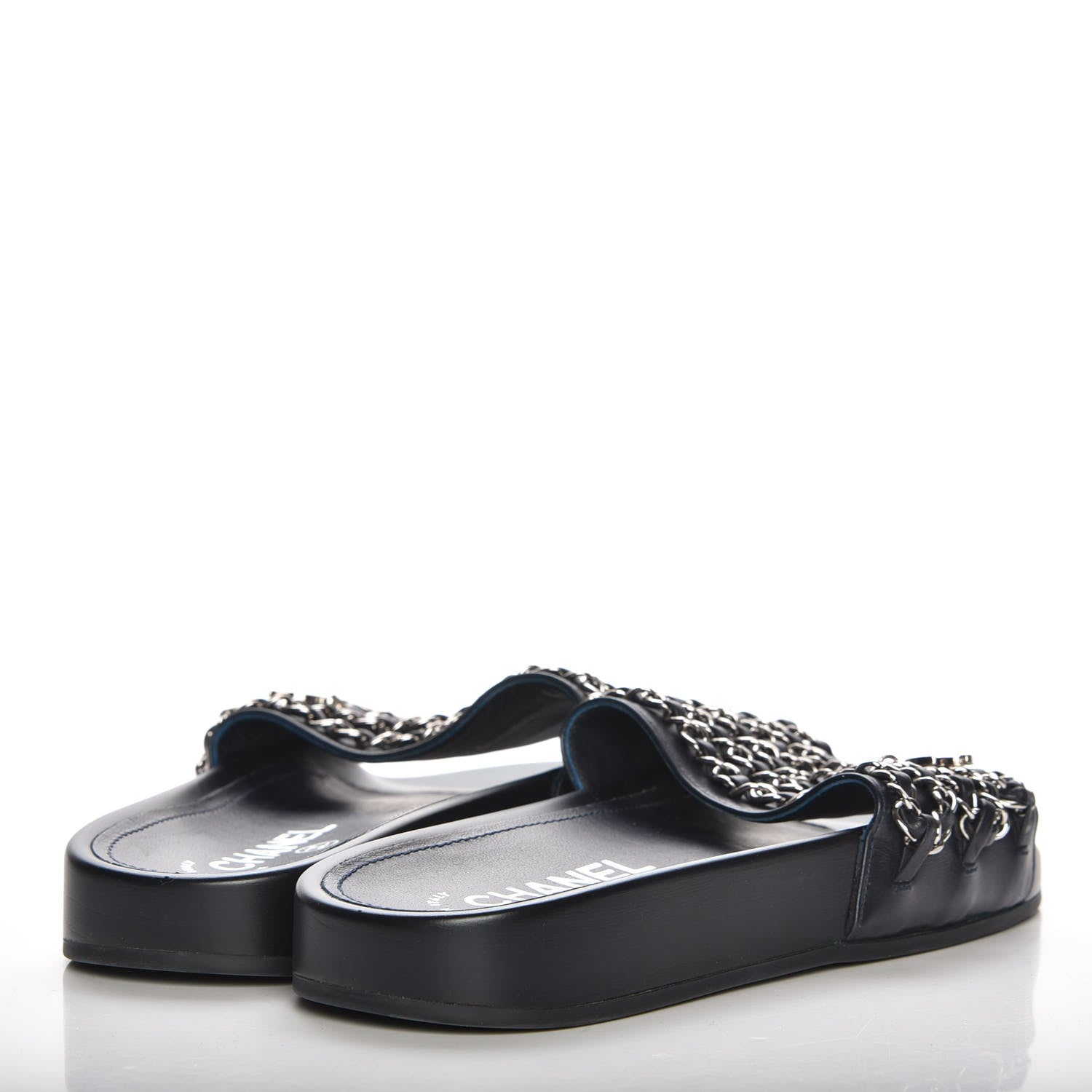Chanel Lambskin Chain Flat Sandals 35 Marine 4 of 8