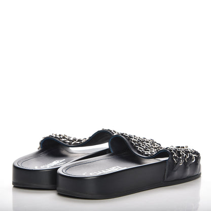 Chanel Lambskin Chain Flat Sandals 35 Marine 4 of 8