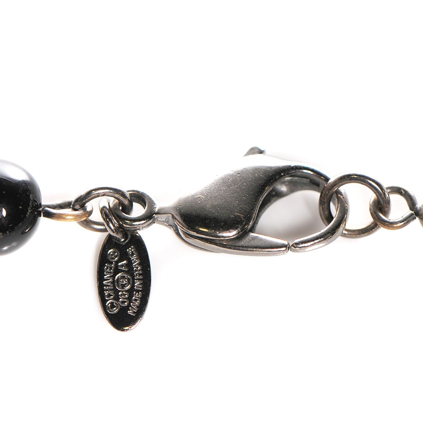 Pearl Beaded Crystal CC Long Necklace Black