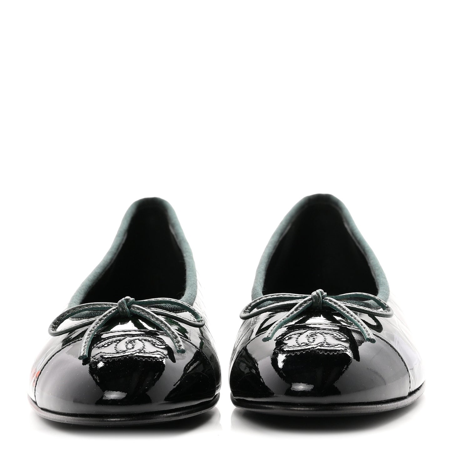 Patent Calfskin Crocodile Embossed Ballerina Flats 36.5 Dark Green Black