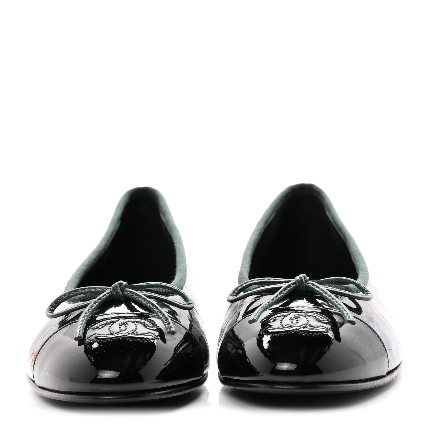 Chanel Patent Calfskin Crocodile Embossed Ballerina Flats 36.5 Dark Green Black 3 of 10