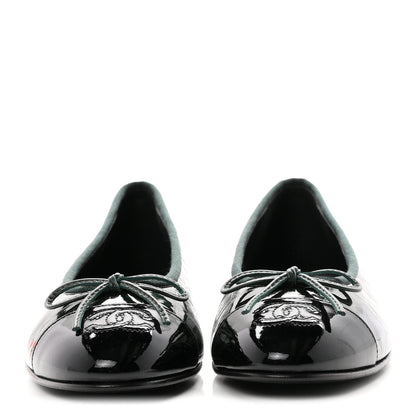 Chanel Patent Calfskin Crocodile Embossed Ballerina Flats 36.5 Dark Green Black 3 of 10