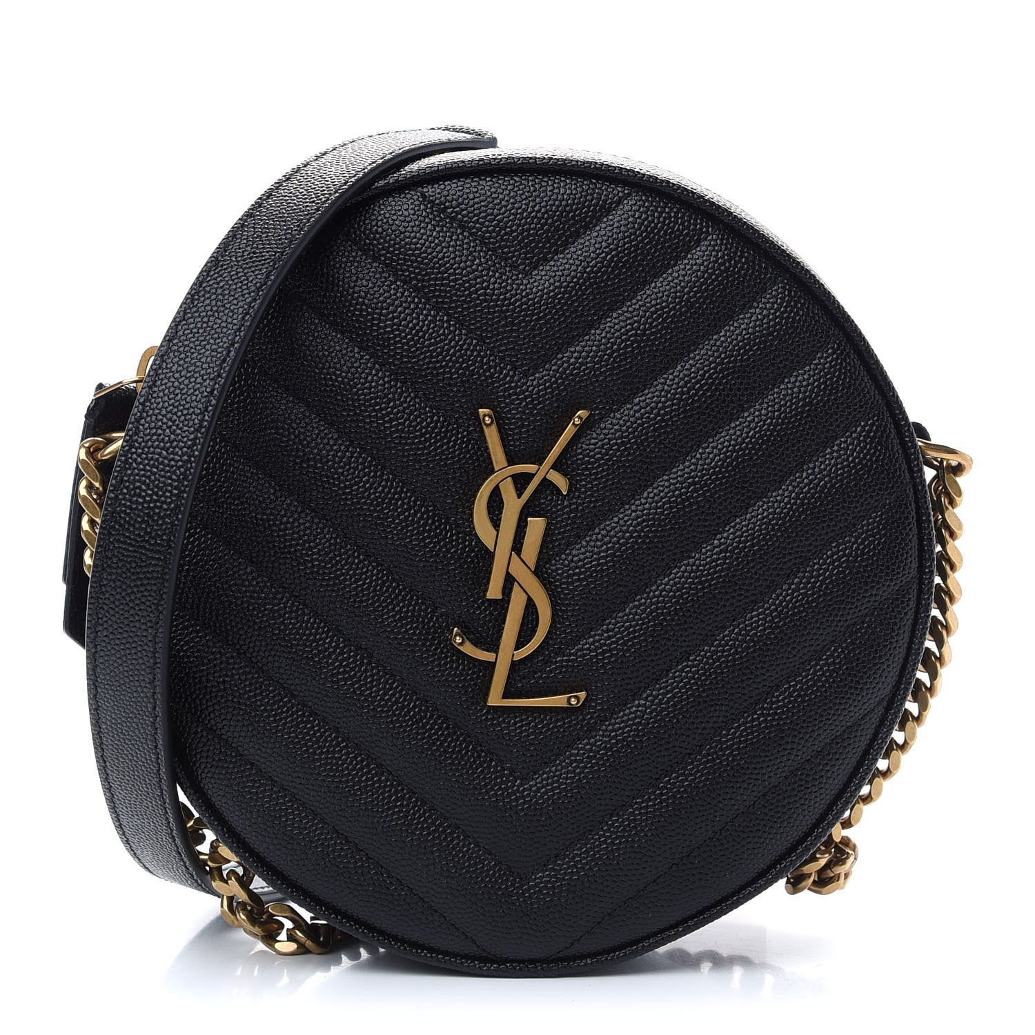 Saint Laurent Grain De Poudre Matelasse Chevron Quilted Round Vinyle Camera Bag Black 1 of 8