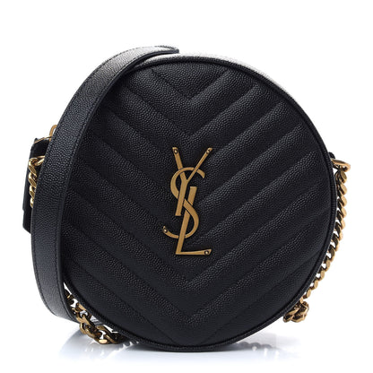 Saint Laurent Grain De Poudre Matelasse Chevron Quilted Round Vinyle Camera Bag Black 1 of 8
