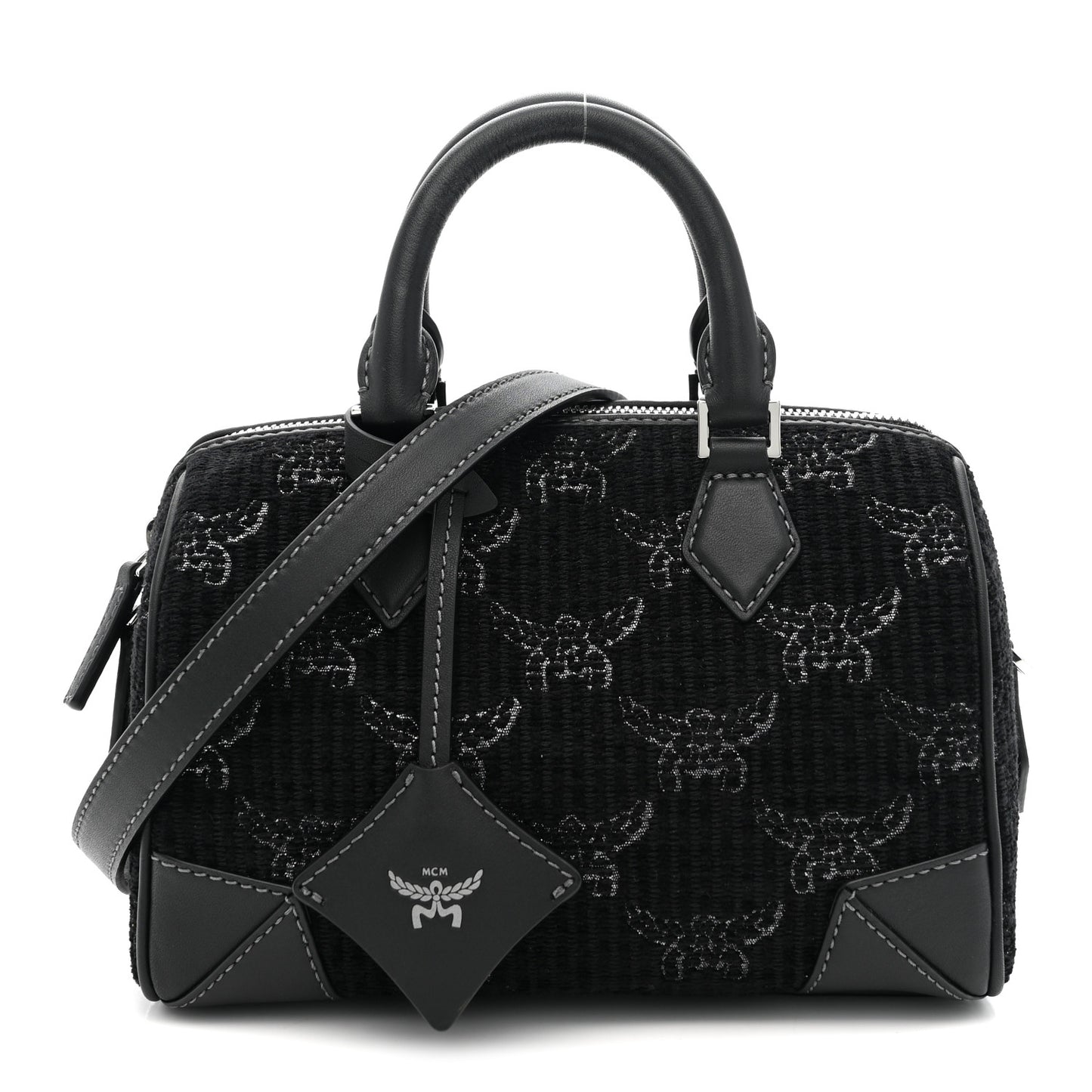 Lauretos Lurex Jacquard Small Ella Boston Bag Black