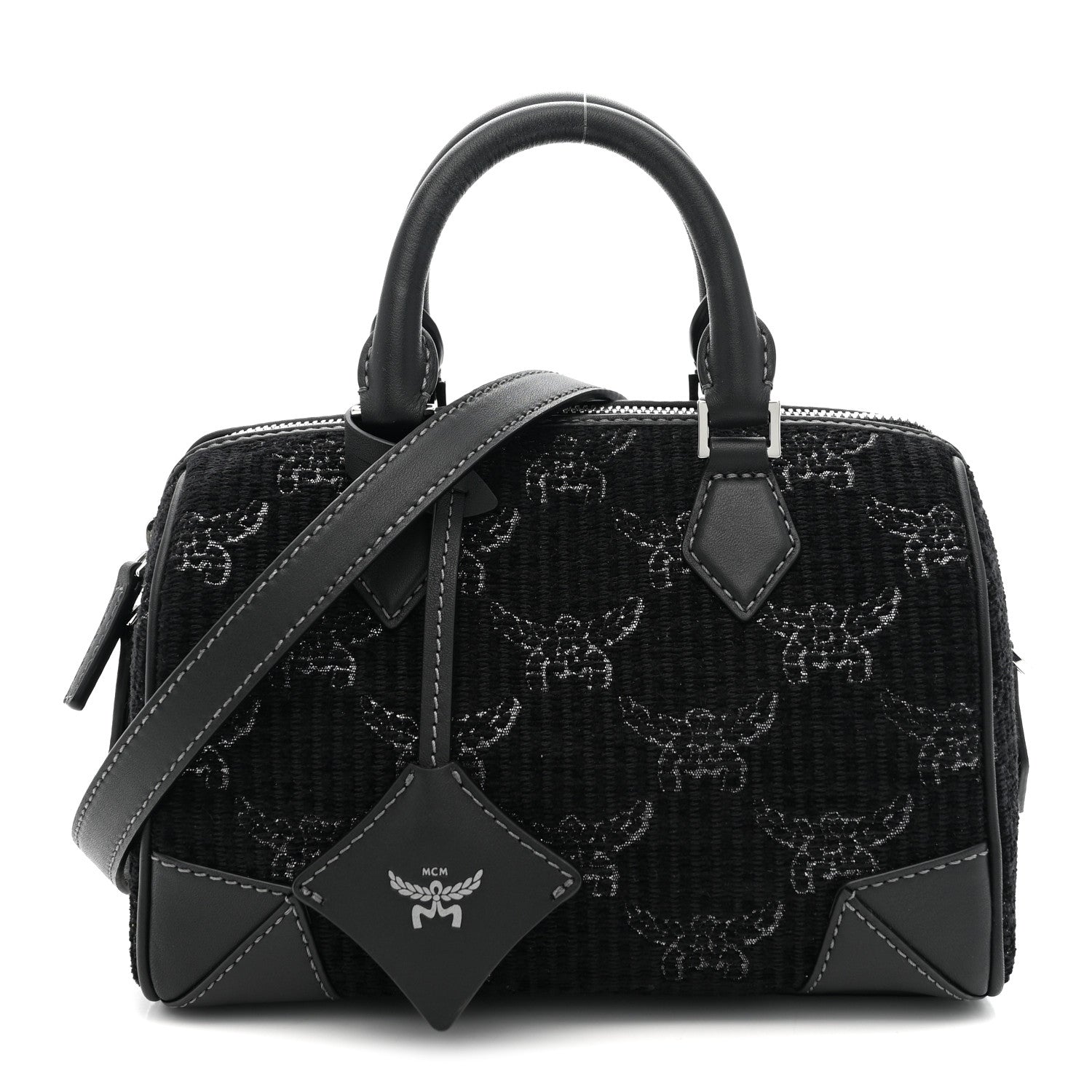MCM Lauretos Lurex Jacquard Small Ella Boston Bag Black 1 of 10
