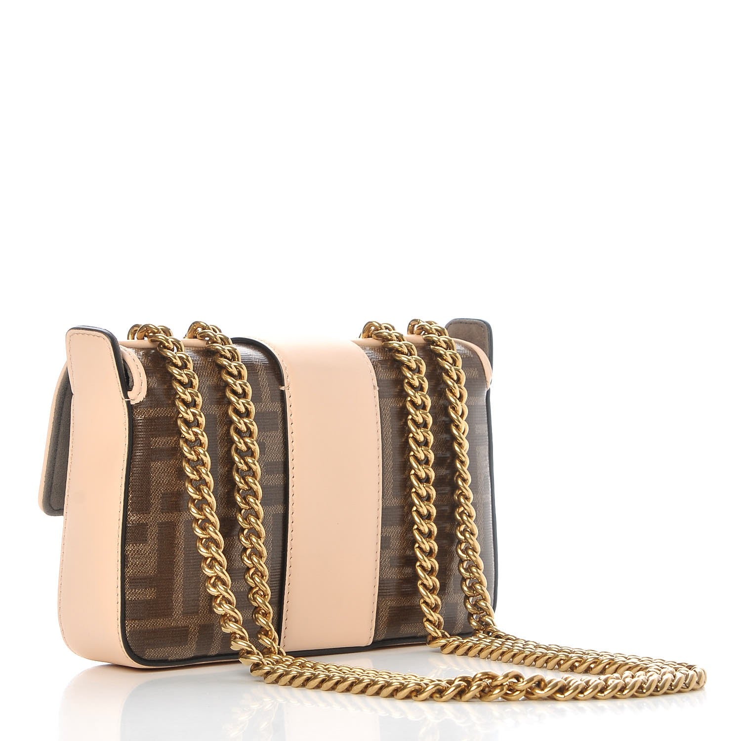 Fendi Glazed Fabric Vitello Century FF 1974 Stamp Patch Mini Double F Crossbody Bag Mogano Panna Plaster 4 of 9