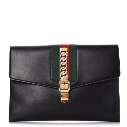 Gucci Calfskin Maxi Sylvie Clutch Black 1 of 12