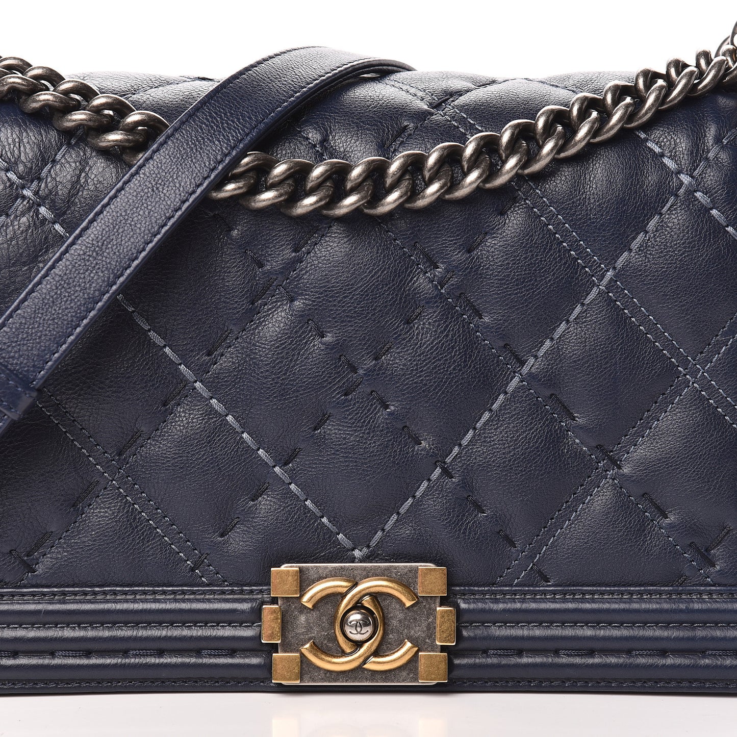Calfskin Stitched New Medium Boy Flap Navy