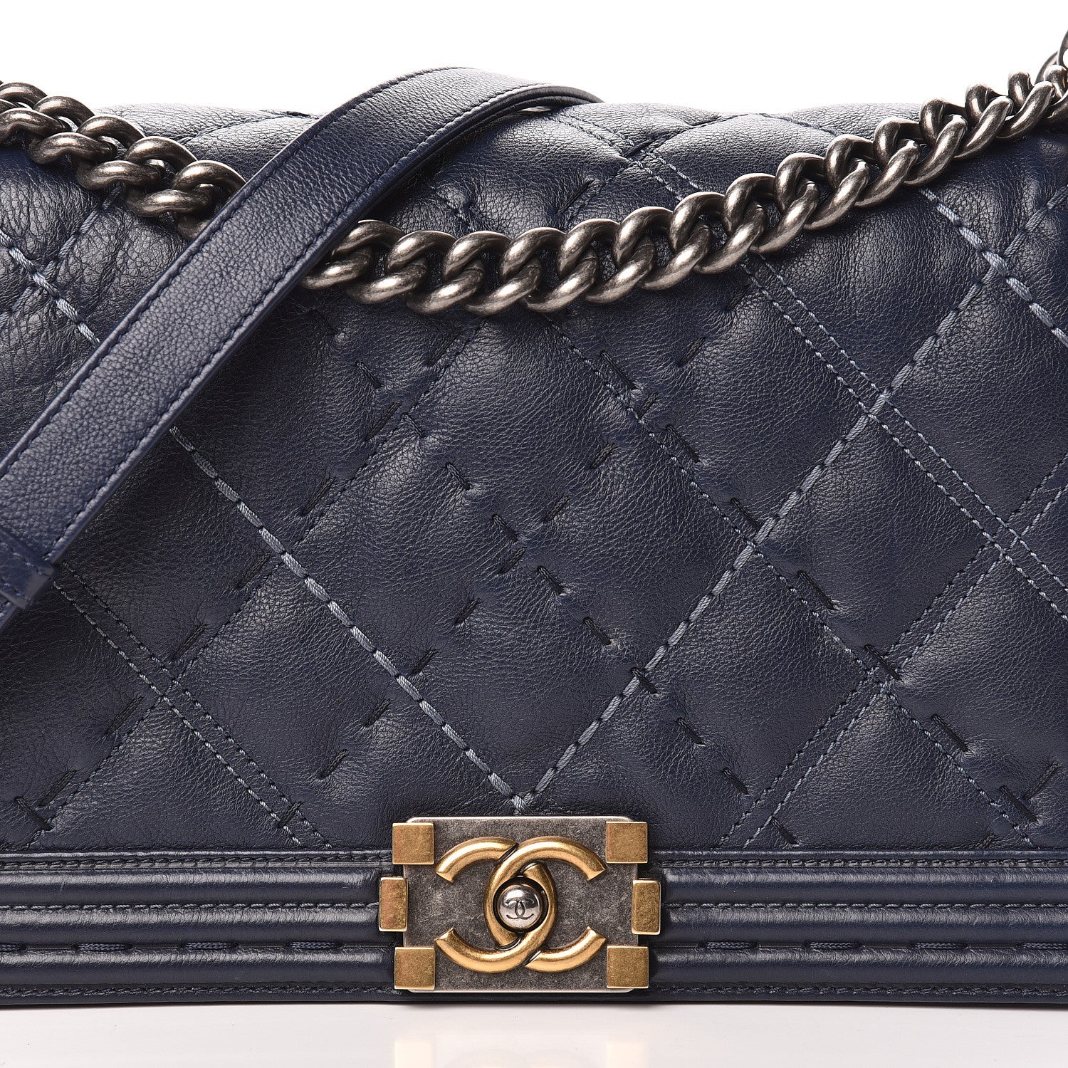Chanel Calfskin Stitched New Medium Boy Flap Navy 13 of 13