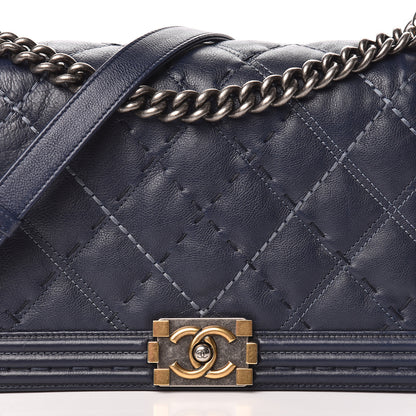 Chanel Calfskin Stitched New Medium Boy Flap Navy 13 of 13