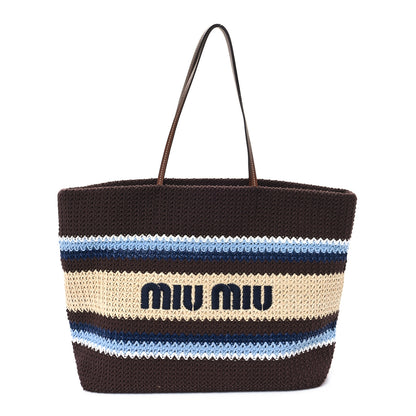 Miu Miu Raffia Effect Crochet Large Woven Tote Cocoa Brown Celeste Natural 1 of 9