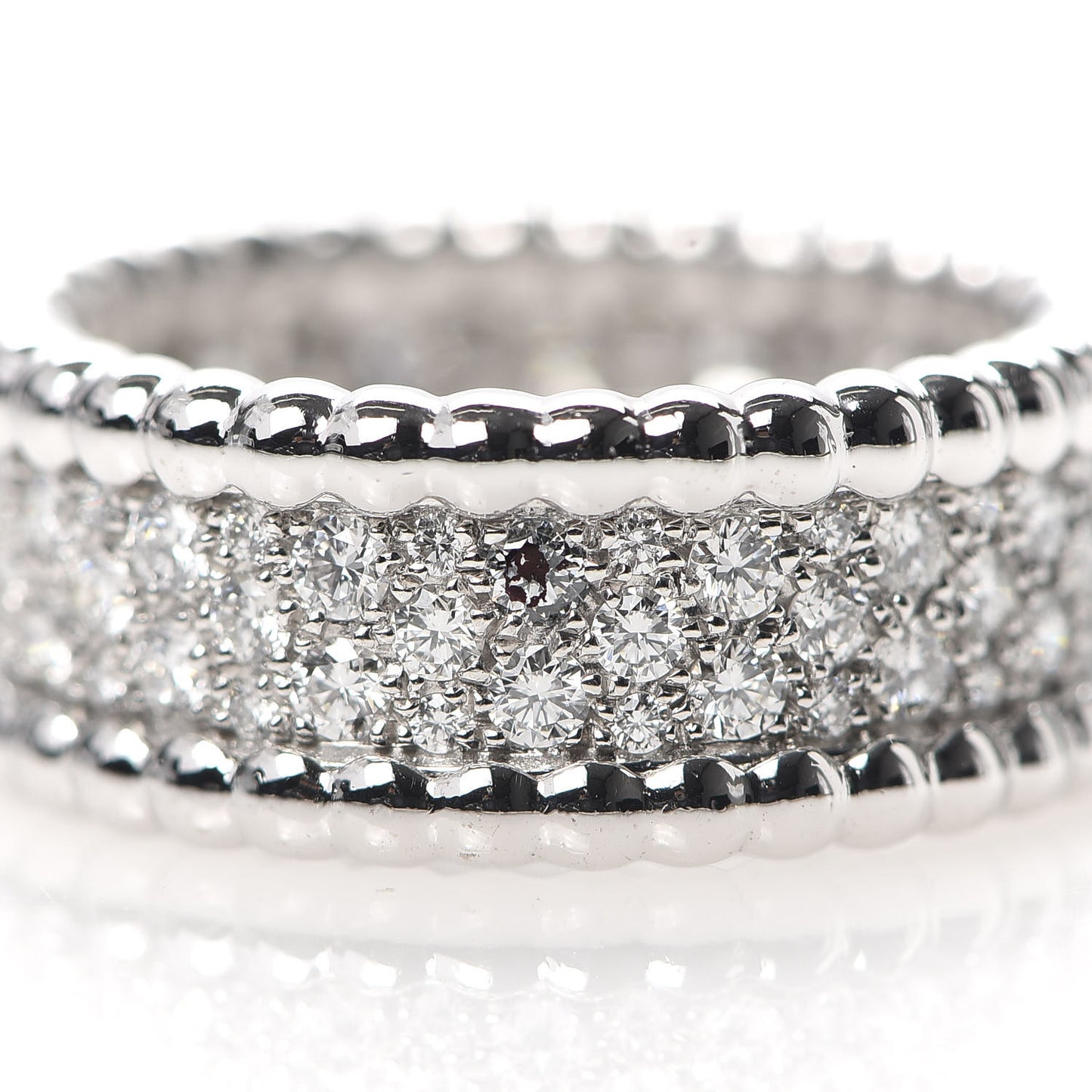 18K White Gold Diamond Perlee 3-Row Ring 49 4.75