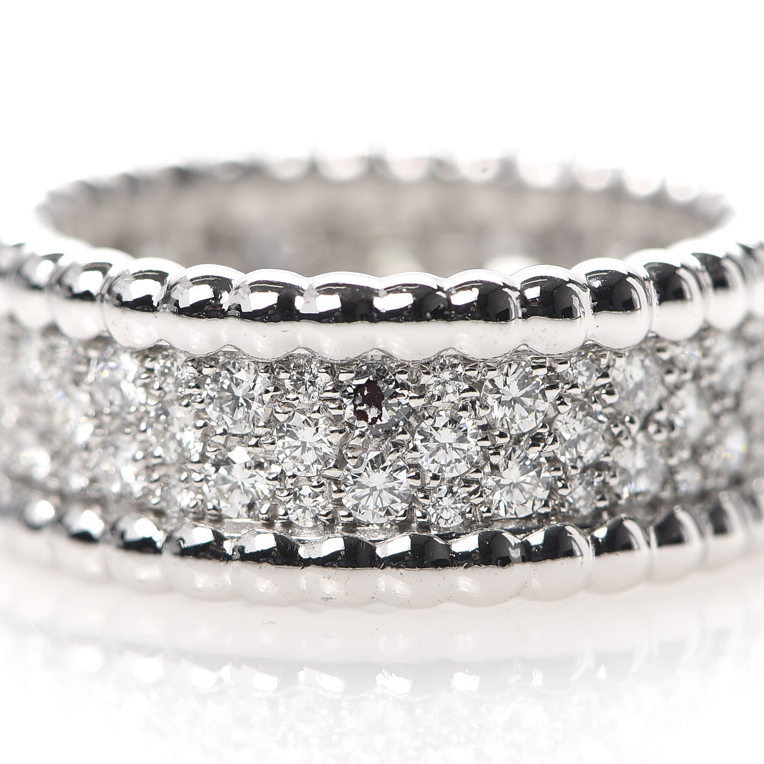 Van Cleef & Arpels 18K White Gold Diamond Perlee 3-Row Ring 49 4.75 5 of 5