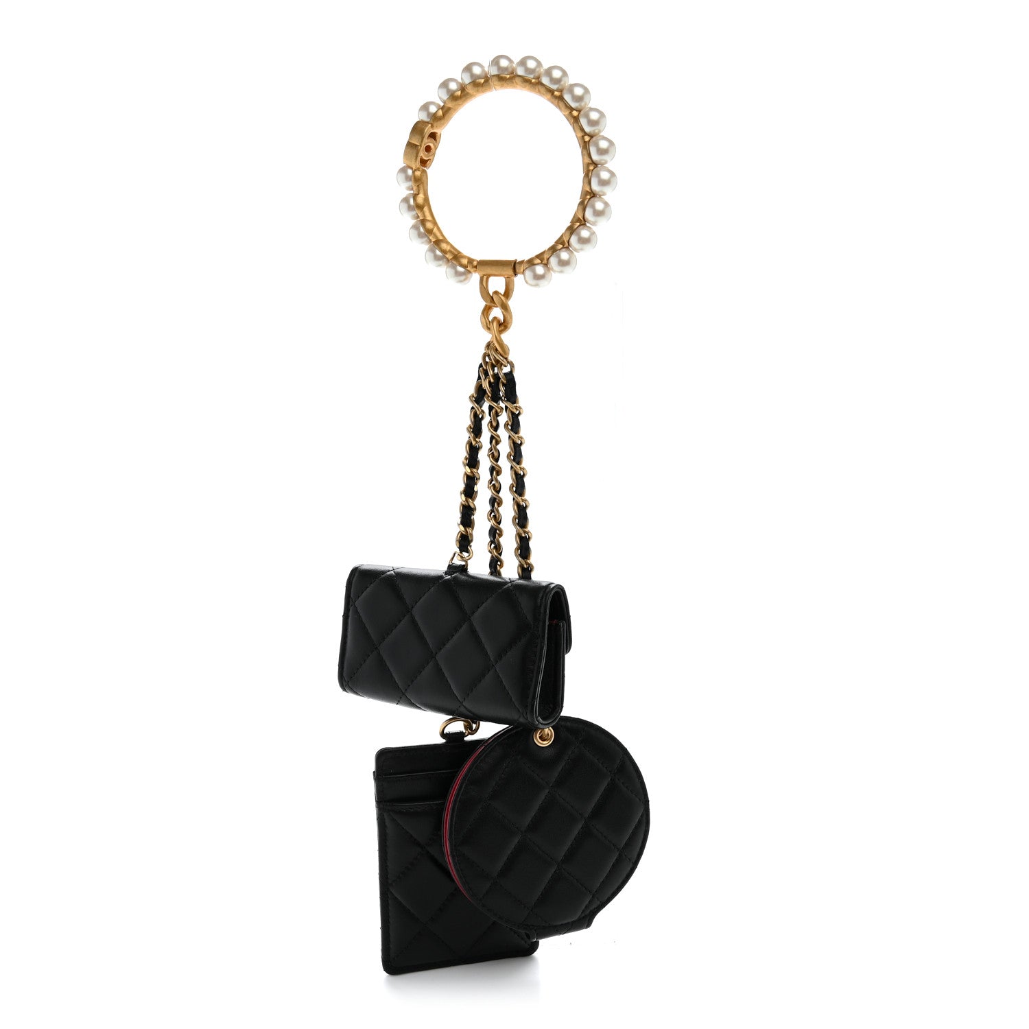 Chanel Pearl Lambskin Pearl Crown CC Wristlet Multi Pouches Black 3 of 8