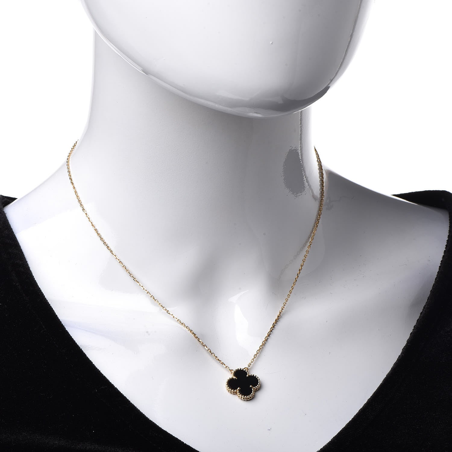Van Cleef & Arpels 18K Yellow Gold Black Onyx Vintage Alhambra Pendant Necklace 2 of 8