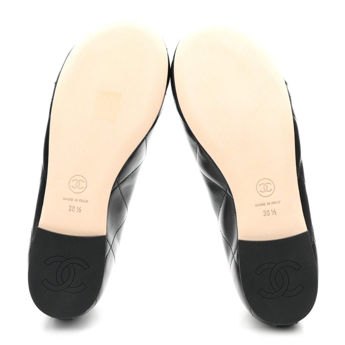 Lambskin Quilted CC Cambon Ballet Flats 38.5 Black White