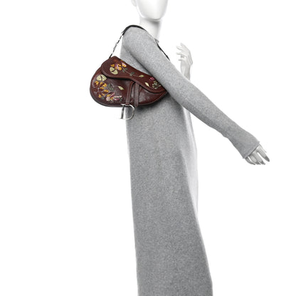 Christian Dior Calfskin Embroidered Romantic Flowers Saddle Bag Brown 2 of 10