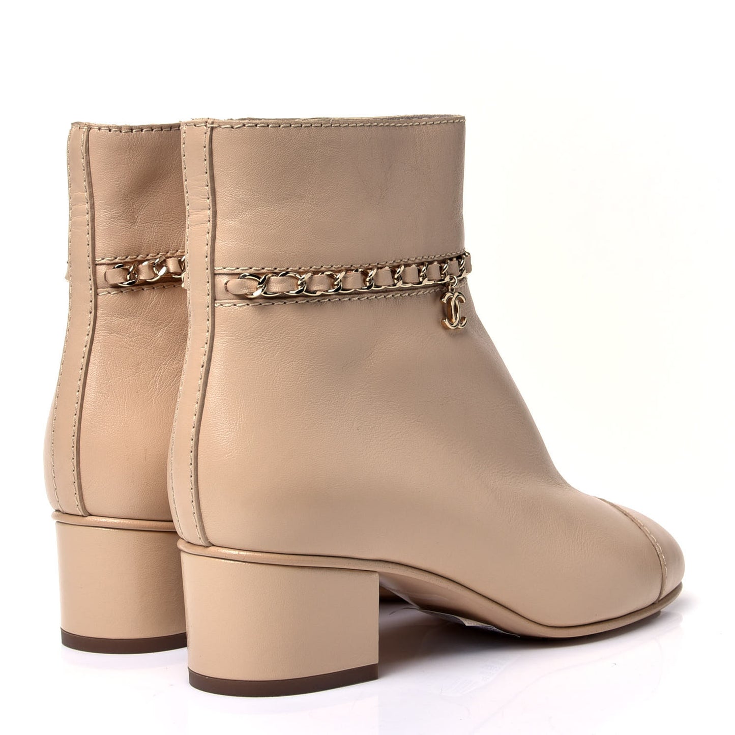 Calfskin Cap Toe Chain Short Boots 37 Beige