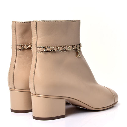 Chanel Calfskin Cap Toe Chain Short Boots 37 Beige 3 of 11