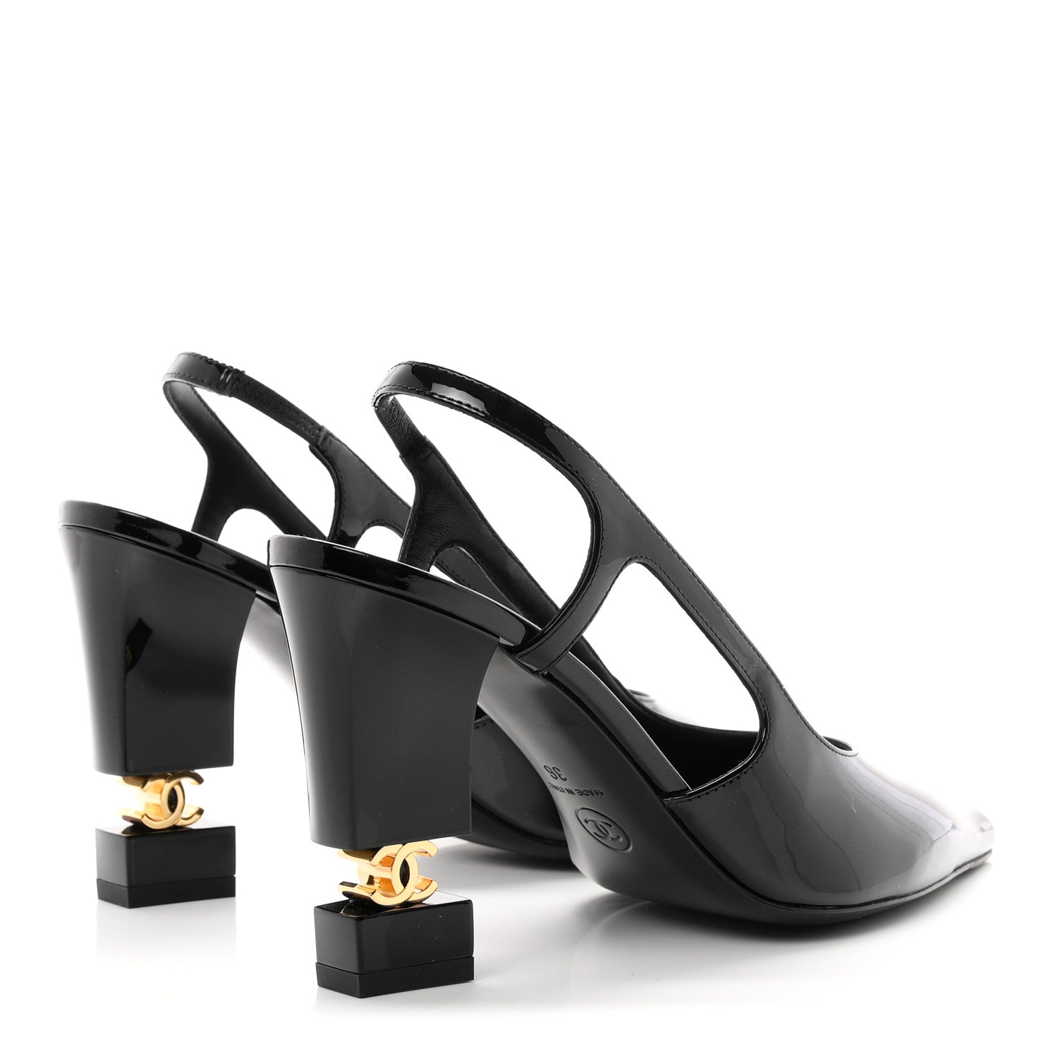 Chanel Patent Calfskin Slingback CC Cutout Pumps 36 Black 5 of 10