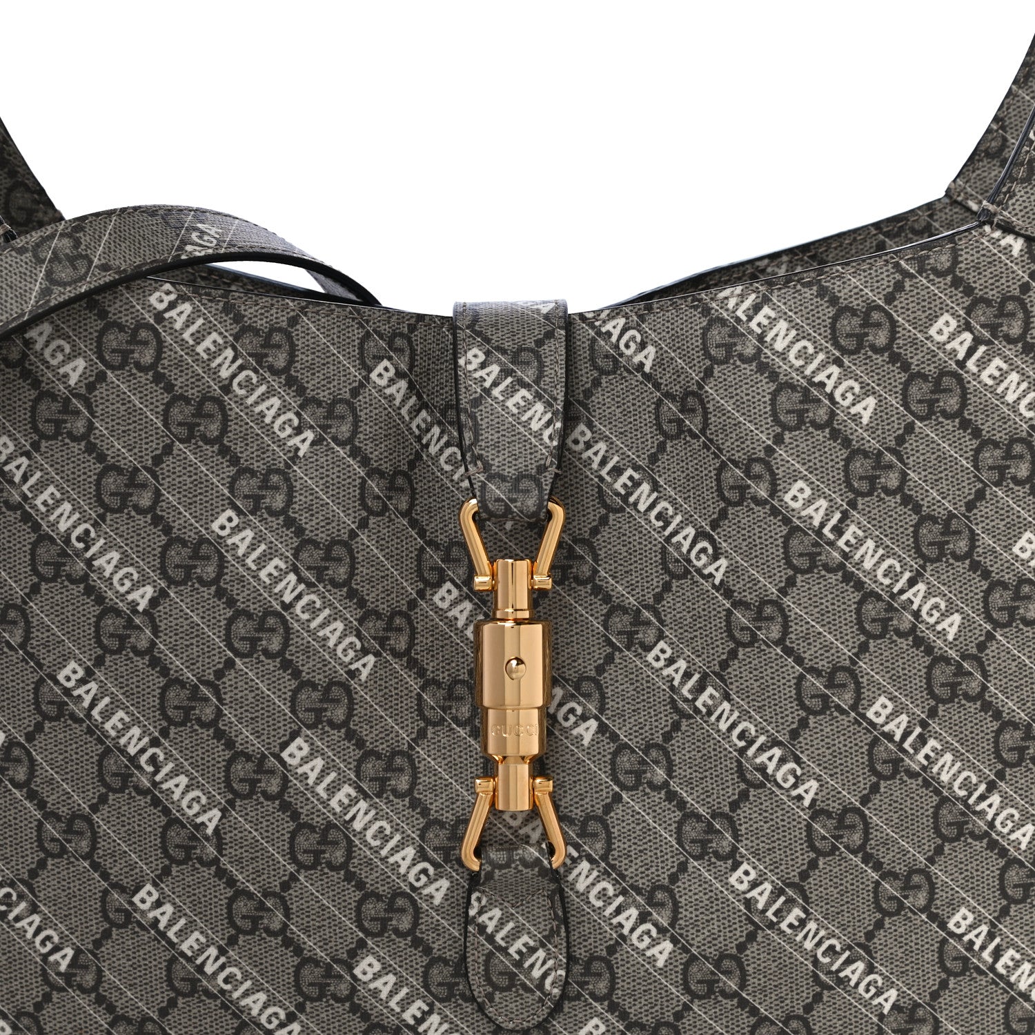 Gucci X BALENCIAGA GG Supreme Monogram Logo Print Medium Jackie 1961 Hobo Beige Ebony 9 of 14