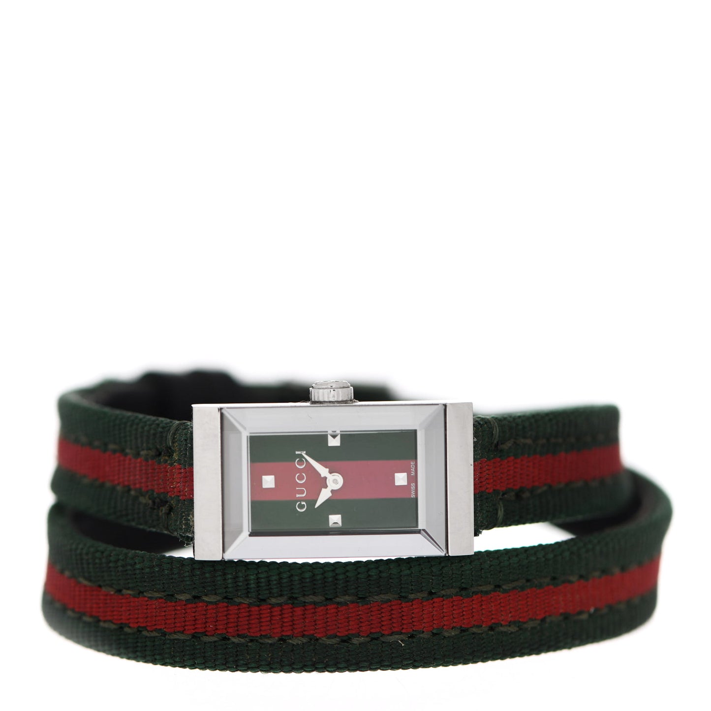 Stainless Steel Nylon 14mm Web G-Frame Double Wrap Quartz Watch Green
