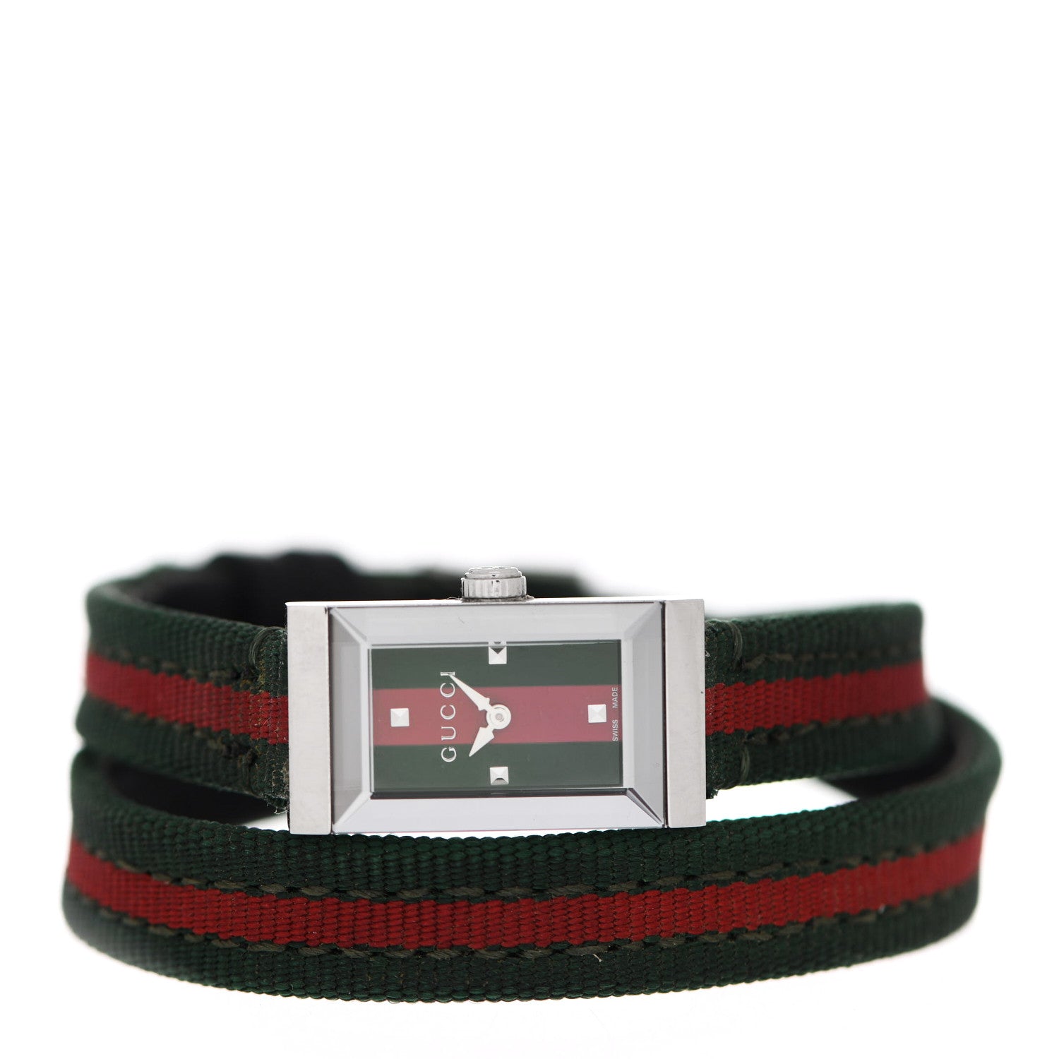 Gucci Stainless Steel Nylon 14mm Web G-Frame Double Wrap Quartz Watch Green 2 of 5