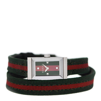 Gucci Stainless Steel Nylon 14mm Web G-Frame Double Wrap Quartz Watch Green 2 of 5