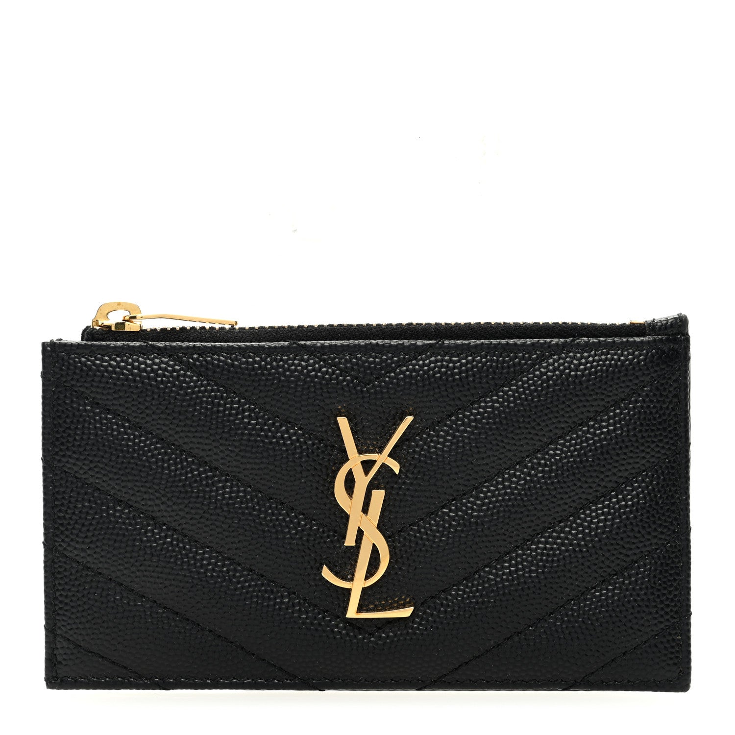 Saint Laurent Monogram Grain de Poudre 5 Fragments Zip Pouch Card Holder Black 1 of 6