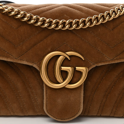 Gucci Velvet Matelasse Small GG Marmont Shoulder Bag Taupe 8 of 10