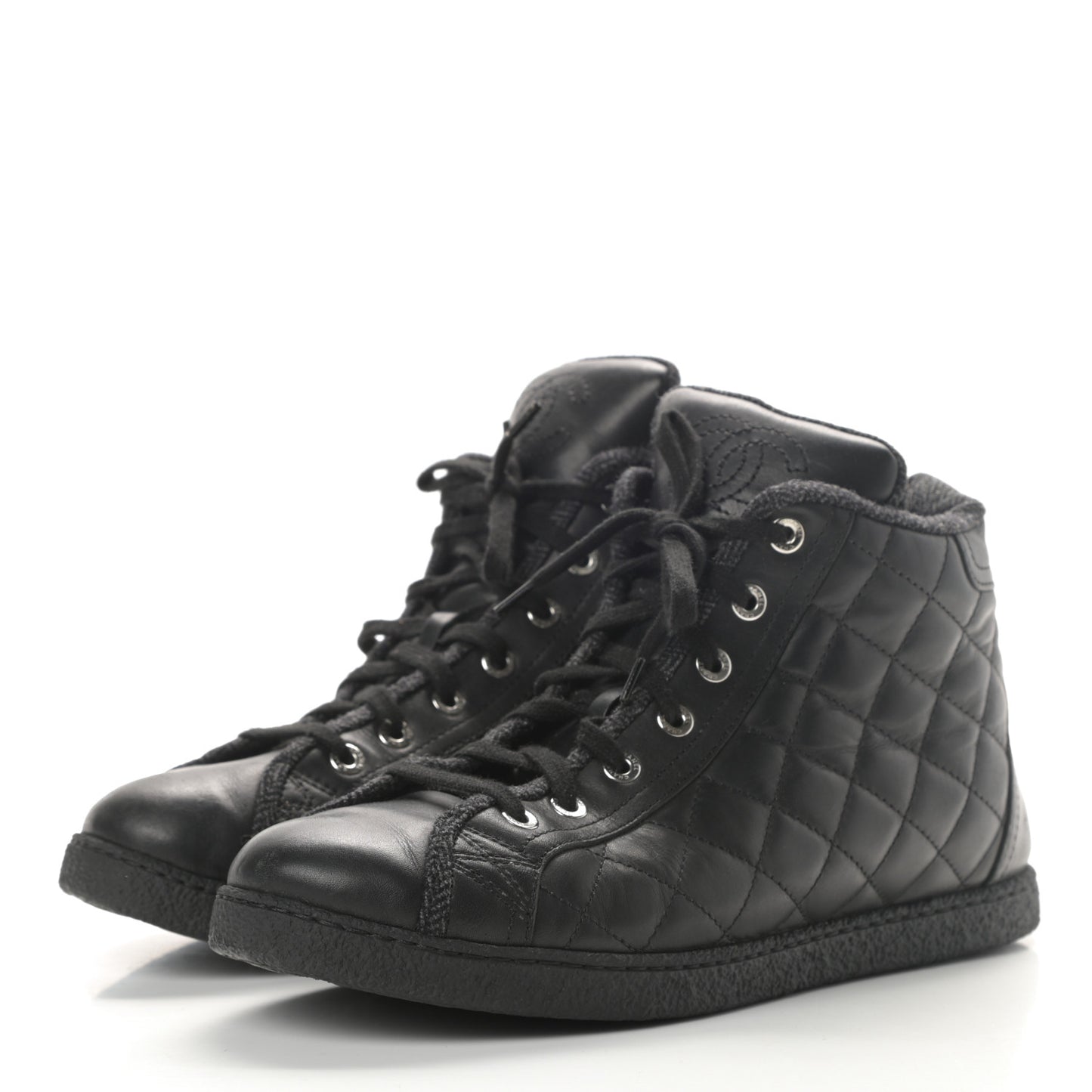 Lambskin Quilted High Top Sneakers 38.5 Black