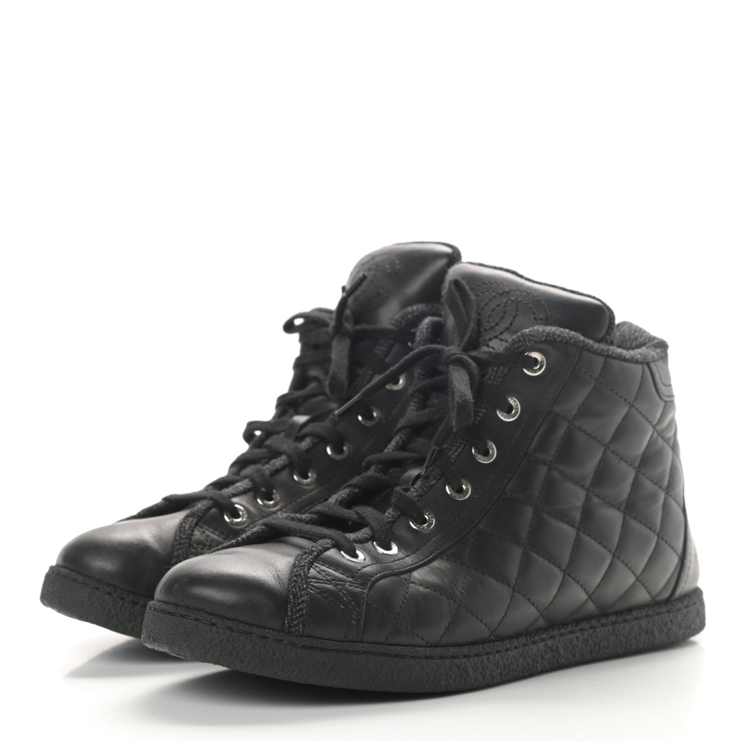 Chanel Lambskin Quilted High Top Sneakers 38.5 Black 3 of 10