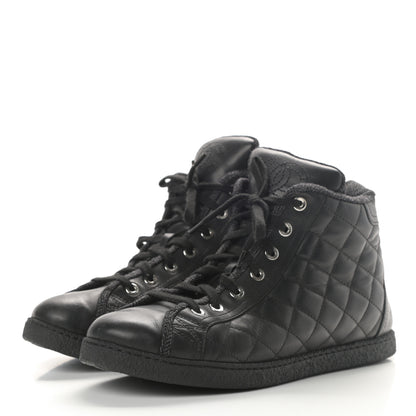 Chanel Lambskin Quilted High Top Sneakers 38.5 Black 3 of 10