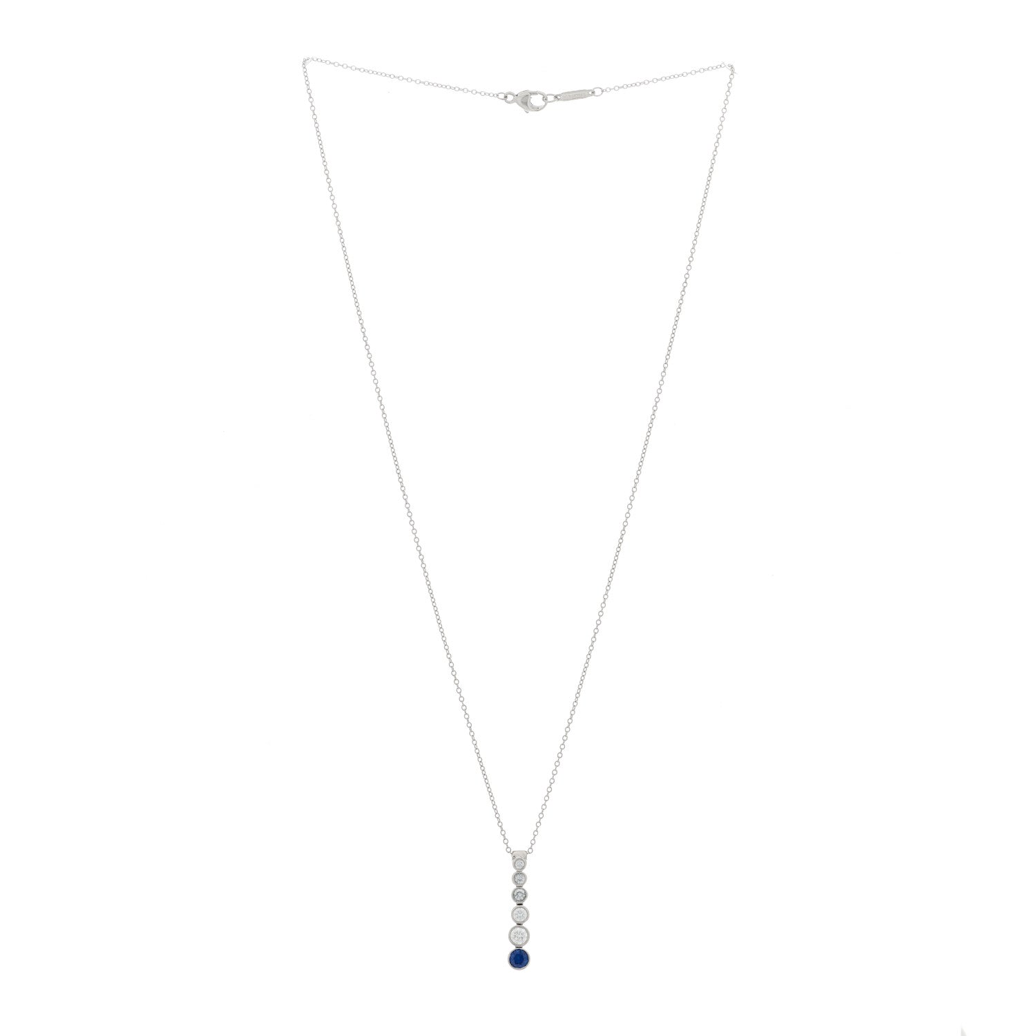 Tiffany Platinum Diamond Blue Sapphire Jazz Graduated Drop Pendant Necklace 2 of 6
