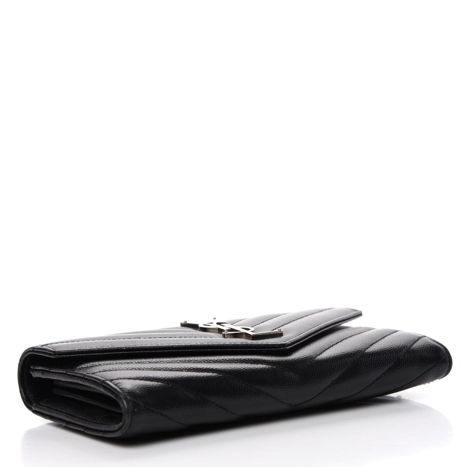 Saint Laurent Grain De Poudre Matelasse Chevron Monogram Flap Wallet Black 4 of 7