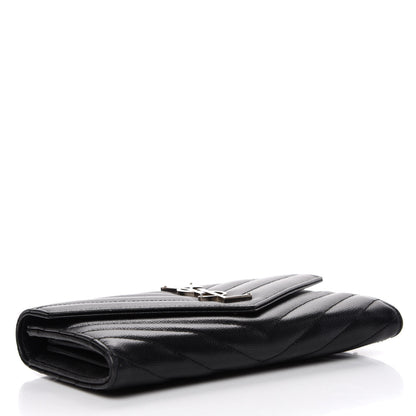 Saint Laurent Grain De Poudre Matelasse Chevron Monogram Flap Wallet Black 4 of 7