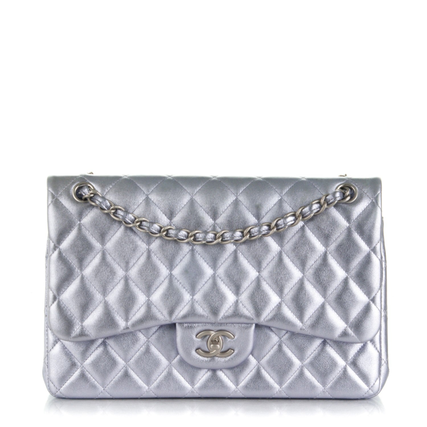 Chanel Metallic Lambskin Quilted Jumbo Double Flap Light Purple 1 of 9